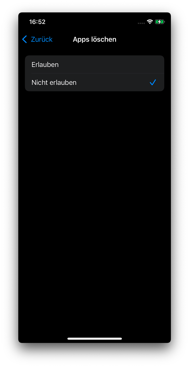 Apps löschen nicht erlauben