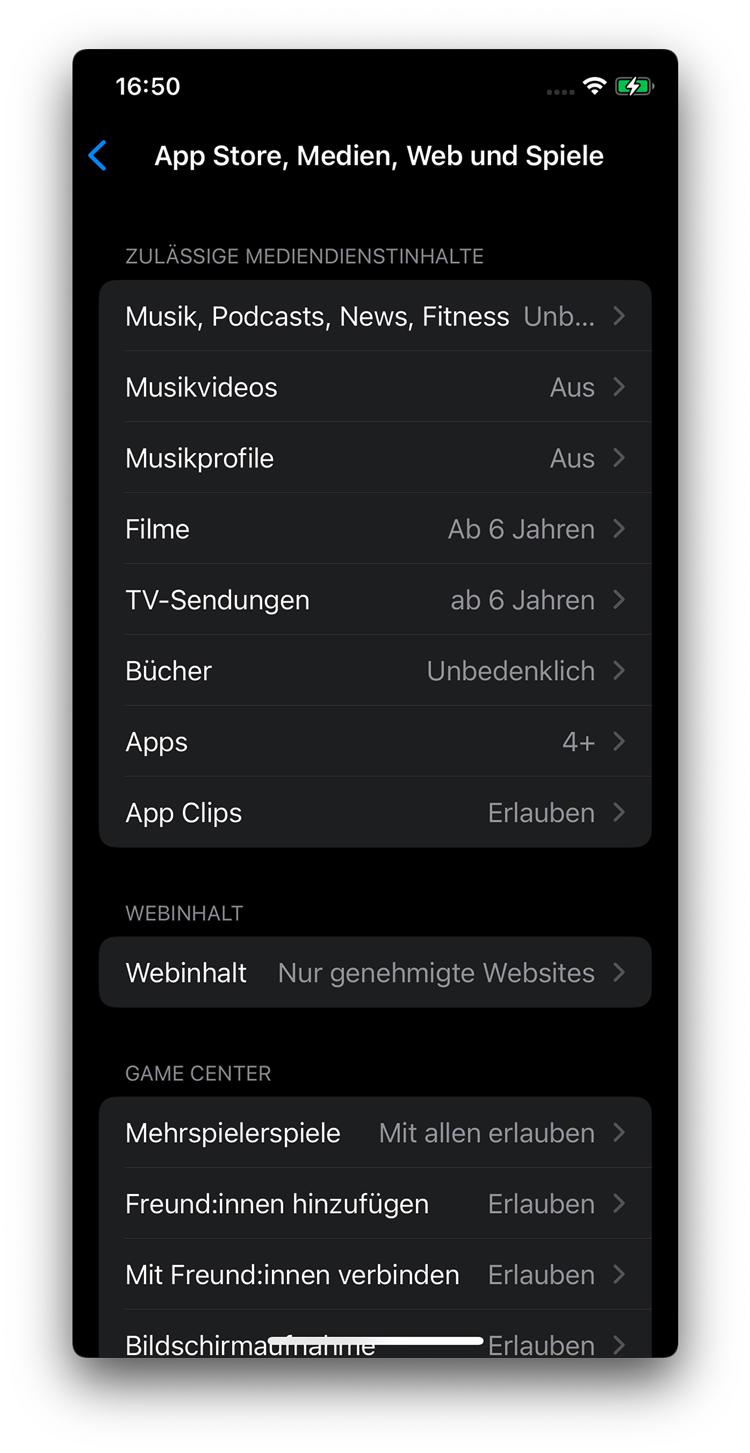 Beschränkungen Übersicht unten