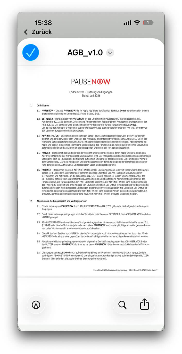 Nutzungsbedingungen als PDF in der App