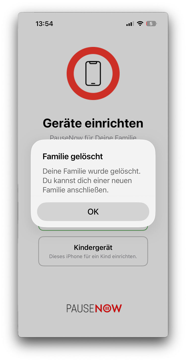 Bestätigung Familie gelöscht