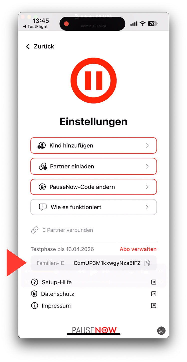 Familien-ID in den Einstellungen