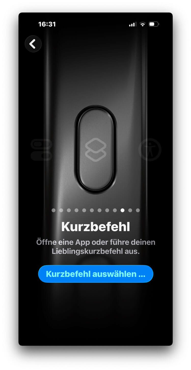 Einstellung der Aktionstaste mit der Option Kurzbefehl