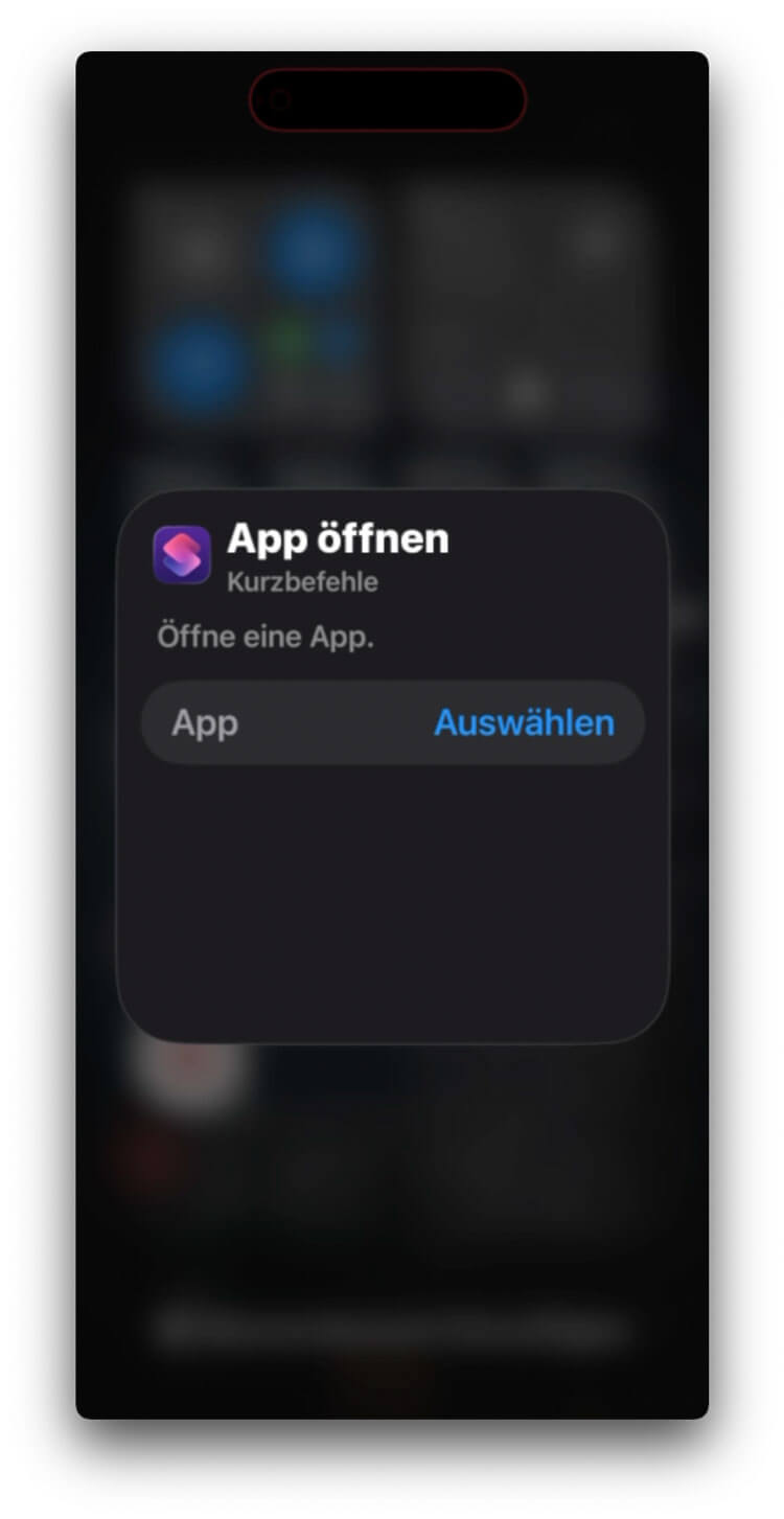 Dialog App öffnen mit der Zeile App und dem Button Auswählen