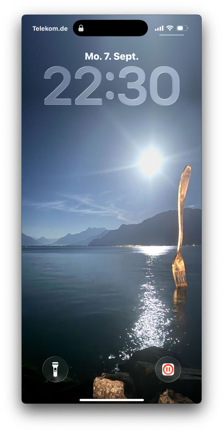 Sperrbildschirm mit dem PauseNow-Symbol anstelle der Kamera