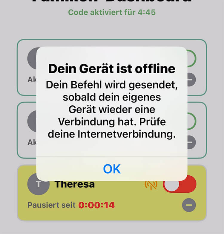 Pop-up: Dein Gerät ist offline