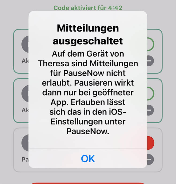 Pop-up: Mitteilungen ausgeschaltet