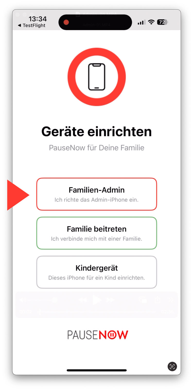Startscreen: Familie erstellen oder beitreten