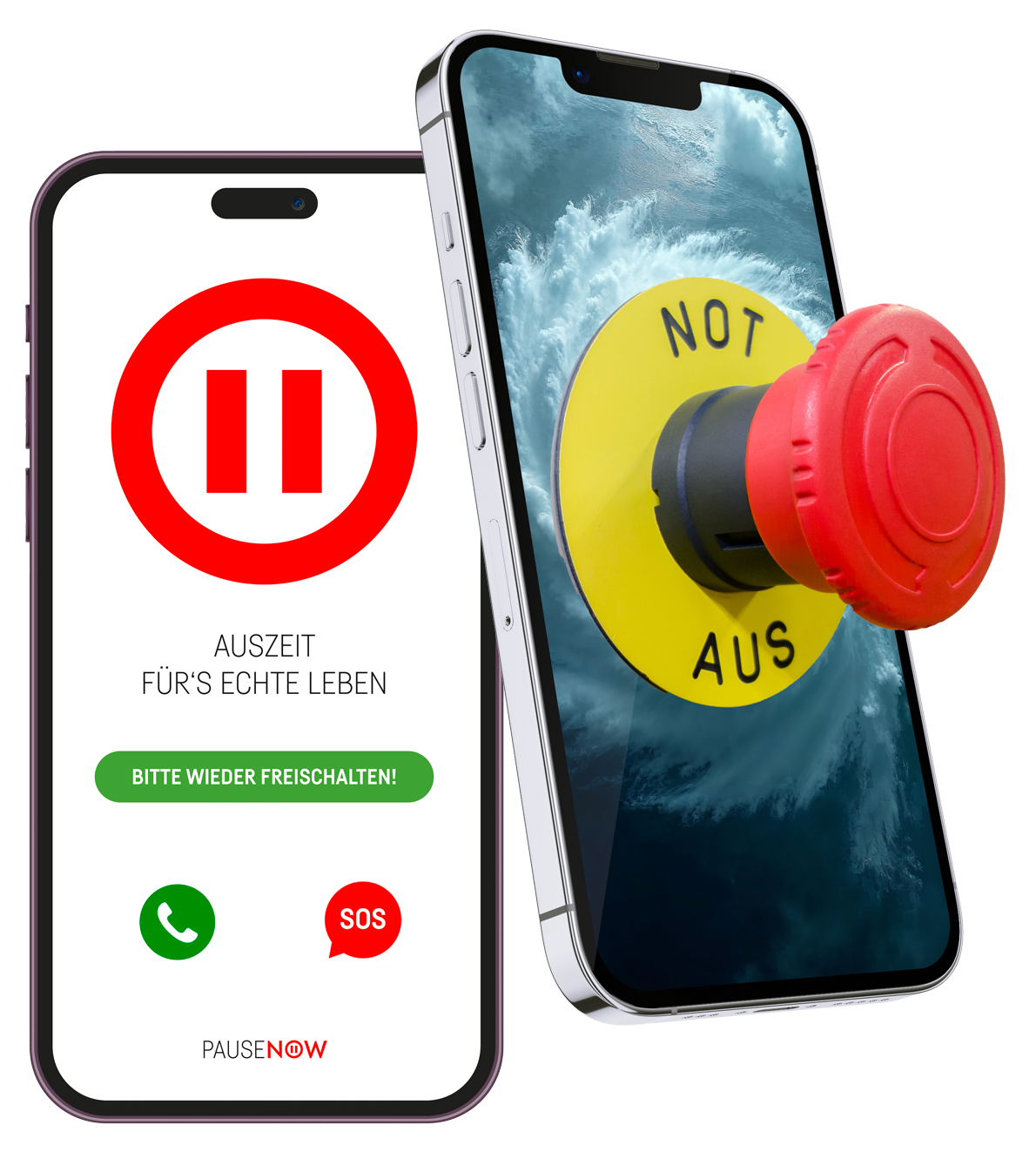 PauseNow App auf zwei iPhones - Not-Aus-Button für Familienzeit